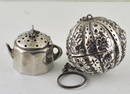 2 Sterling tea ball Teapot & ornate ball