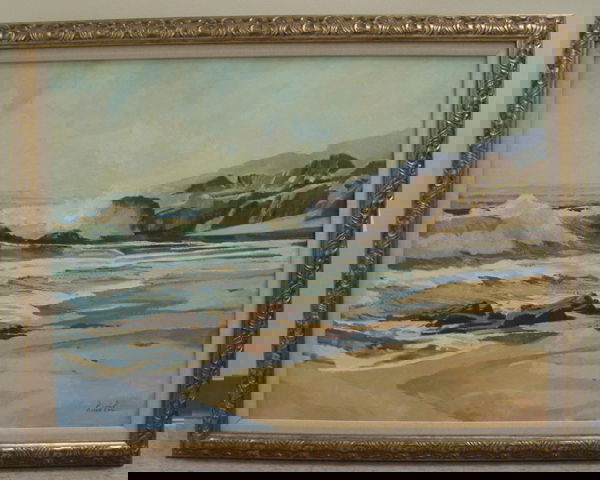 ROBERT BLUE (Oregon, 20th century) Oil on canvas: ROBERT BLUE (Oregon, 20th century) Oil on canvas Coastal scene near Pacific City, Oregon 30 in. by 40 in. Signed Robert Blue l.r. In gilt wood frame.