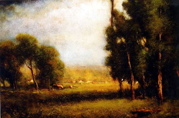 ATTRIBUTED TO GEORGE INNESS (New York, N.Y. 1825: ATTRIBUTED TO GEORGE INNESS (New York, N.Y. 1825-1894) Oil on canvas Pastoral landscape 17 in. by 14 in. Signed l.r. Provenance: sold by O'Gallerie in 1977 having been purchased at Sotheby's, L.A. in