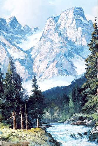 ALEXANDER DZIGURSKI (California, 1911-1995) Oil on: ALEXANDER DZIGURSKI (California, 1911-1995) Oil on canvas A spring landscape in the snowy Sierras with rushing mountain stream. 24 in. by 30 in. Signed A. Dzigurski l.r. Well framed.