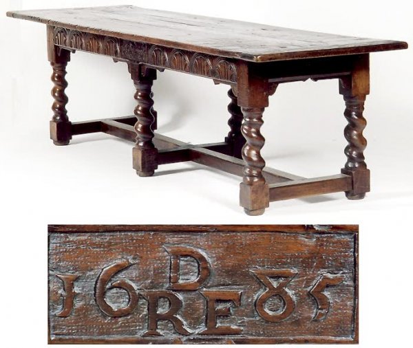 CHARLES II OAK REFECTORY TABLE, English, dated 168