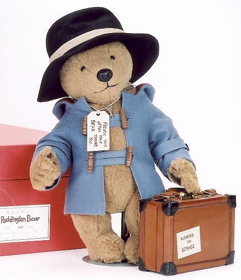 R. J. WRIGHT "PADDINGTON BEAR" COLLECTORS BEAR, by: R. J. WRIGHT "PADDINGTON BEAR" COLLECTORS BEAR, by the R. John Wright Dolls, Inc. of Cambridge, New York, no. 347/2500, new in box, with suitcase.