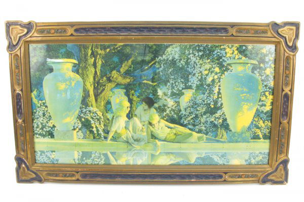 MAXFIELD PARRISH COLLECTIBLE COLOR PRINT titled "G: MAXFIELD PARRISH COLLECTIBLE COLOR PRINT titled "Garden of Allah", c. 1920. This print was and is one of Parrish's most popular prints. 30 in. by 15 1/2 in. In original carved and painted gilt wood, b