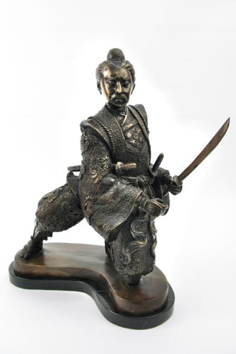 JAPANESE BRONZE FIGURE of a samurai, sword (remov