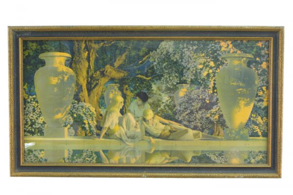 MAXFIELD PARRISH COLOR PRINT titled "Garden of All: MAXFIELD PARRISH COLOR PRINT titled "Garden of Allah", 9 in. by 18 in. Published in 1918, in original gilt wood frame.
