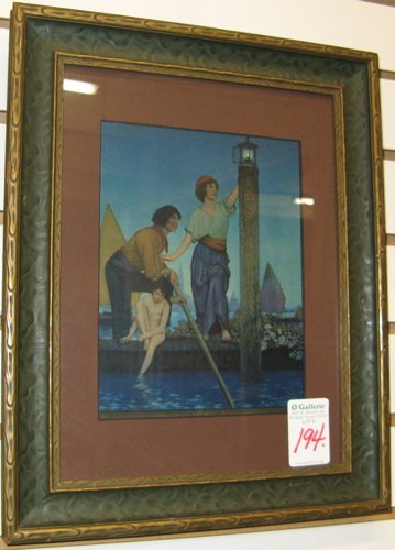 MAXFIELD PARRISH COLOR PRINT titled "Venetian Lam: MAXFIELD PARRISH COLOR PRINT titled "Venetian Lamplighter" 6 1/2 in. by 8 1/2 in. (image size) titled on print at base, in original wood frame.