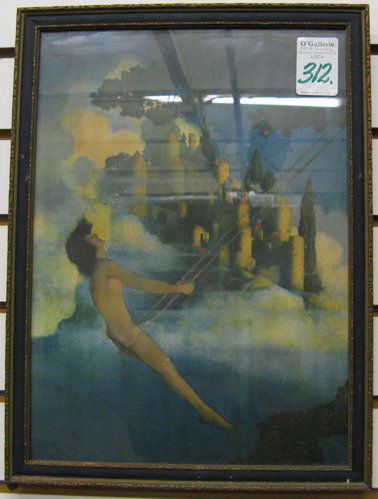 MAXFIELD PARRISH COLOR PRINT titled "Dinky Bird",: MAXFIELD PARRISH COLOR PRINT titled "Dinky Bird", 10 3/4 in. by 14 3/4 in. (image size). In original 1920's blue and gilt wood frame.