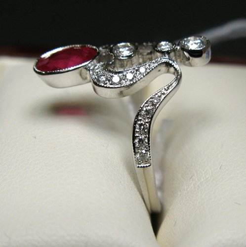 RUBY, DIAMOND AND EIGHTEEN KARAT WHITE GOLD RING, - 2