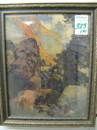 TWO MAXFIELD PARRISH color prints from the Wonder: TWO MAXFIELD PARRISH color prints from the Wonder Tales of Greek Mythology. The first titled "The Chimera-Bellerophon, Watching by the Fountain", 9 in. by 11 1/4 in. (image size); plus 5 in. by 6 in.