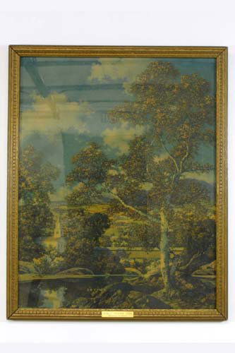 MAXFIELD PARRISH COLOR PRINT titled "Early Autumn": MAXFIELD PARRISH COLOR PRINT titled "Early Autumn", c. 1939 22 1/2 in. by 18 in. In original wood frame.