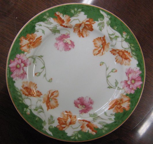 BERNARDAUD LIMOGES FRANCE DINNER SET: BERNARDAUD LIMOGES FRANCE DINNER SET, 73 pieces, in the "POLOGNE" pattern, with floral and green border on white ground. Including 10 dinner plates, 10 salad plates, 9 bread plates, 10 shallow soup bo