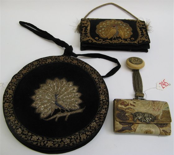 THREE LADY'S EVENING PURSES. Two are black velvet