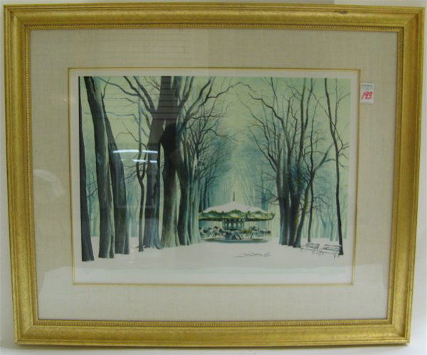 ROBERT WILLIAM ADDISON SERIGRAPH (American, 20th: ROBERT WILLIAM ADDISON SERIGRAPH (American, 20th century) titled "Winter Carousel", 19 7/8 in. by 27 1/8 in. Signed in pencil and numbered from the regular edition of 150. Printed by Superior Silkscre