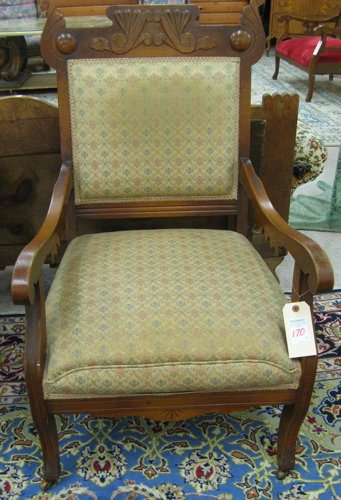 LATE VICTORIAN OAK SETTEE AND MATCHING ARMCHAIR - 2