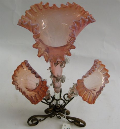 AMERICAN VICTORIAN THREE-PART EPERGNE, cranberry s - 2