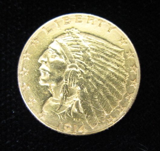 U.S. TWO AND ONE-HALF DOLLAR GOLD COIN, Indian hea