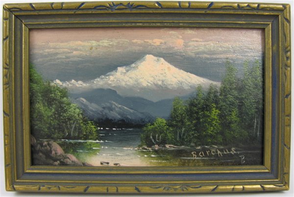 ELIZA R. BARCHUS MINIATURE OIL ON PANEL "Mt. Hood
