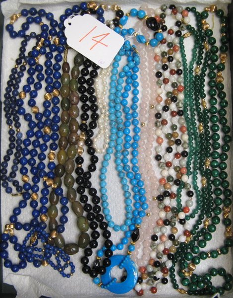 COLLECTION OF BEADED NECKLACES AND BRACELETS: two 