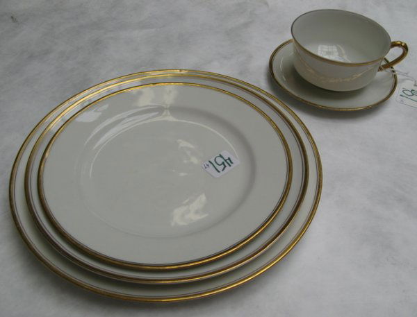 FORTY-EIGHT PIECES OF FINE CHINA, by Haviland & Co: FORTY-EIGHT PIECES OF FINE CHINA, by Haviland & Co., Limoge, France and H & Co, Selb, Bavaria, similar patterns with hand painted gold banded rims on white ground. Assortment includes 5 dinner plates;