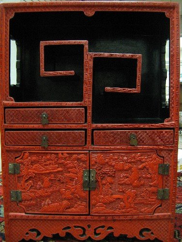 MINIATURE RED CINNABAR DISPLAY CABINET, Chinese, 2 - 2