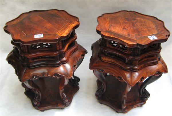 PAIR CHINESE HANG HUA LI HARD WOOD STANDS. Each w