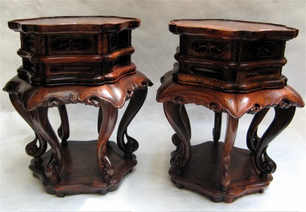 PAIR CHINESE HANG HUA LI HARD WOOD STANDS. Each w - 2