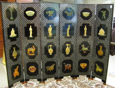 CHINESE EIGHT-PANEL FLOOR SCREEN, each black lacq
