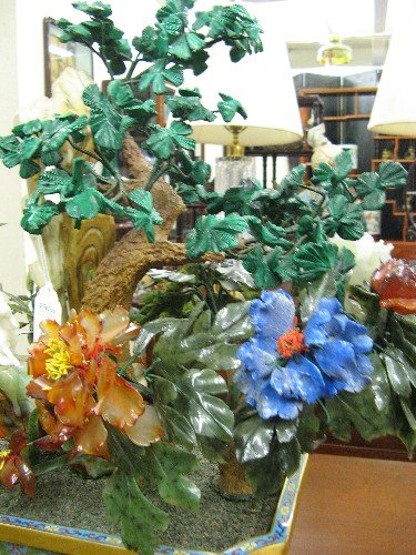 LARGE "JADE" TREE: hand carved white Jade goat on - 4
