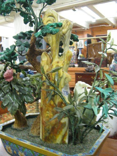 LARGE "JADE" TREE: hand carved white Jade goat on - 6