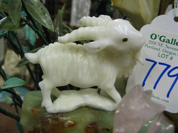 LARGE "JADE" TREE: hand carved white Jade goat on - 8