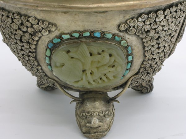 SILVERED CHINESE COVERED CENSER. The silvered met - 2