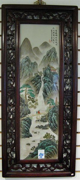 PAIR CHINESE OIL PAINTINGS ON PORCELAIN Each a mo - 2