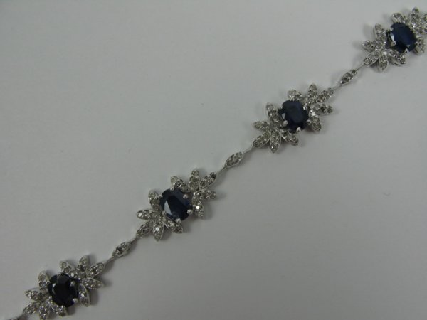 SAPPHIRE, DIAMOND AND 14K WHITE GOLD BRACELET WITH