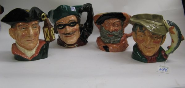 FOUR ENGLISH ROYAL DOULTON CHARACTER JUGS, large s