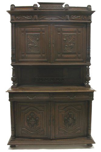 CARVED OAK BUFFET DEUX CORPS, Renaissance Revival