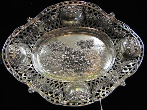 GERMAN .800 FINE SILVER OVAL BOWL, late 19th c., o