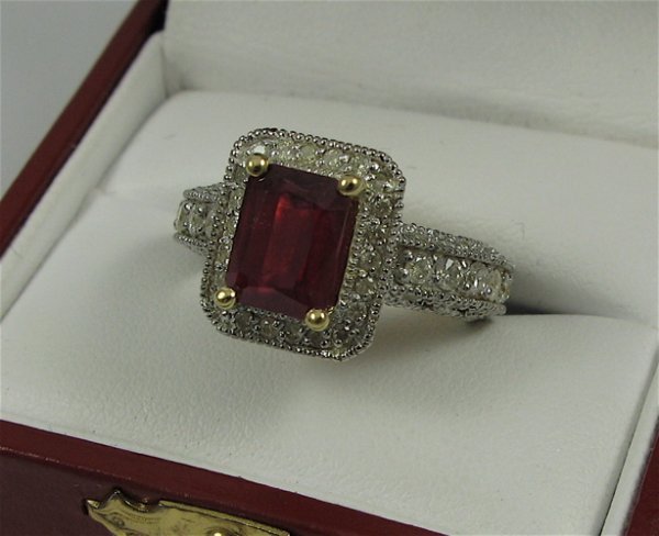 RUBY, DIAMOND AND 14K WHITE AND YELLOW GOLD RING,