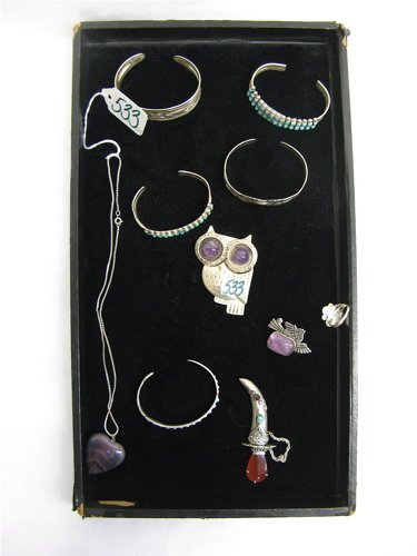 TEN NAVAJO & MEXICAN SILVER JEWELRY ITEMS: 3 Nava