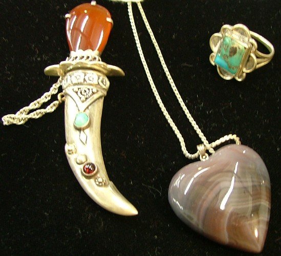 TEN NAVAJO & MEXICAN SILVER JEWELRY ITEMS: 3 Nava - 6