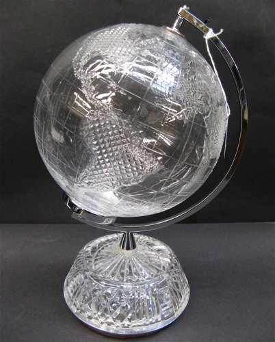 IRISH WATERFORD CRYSTAL WORLD GLOBE, hand cut and