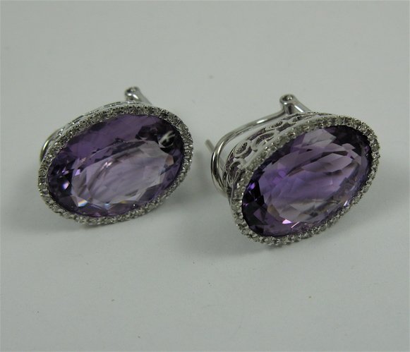 PAIR OF AMETHYST, DIAMOND AND 14K GOLD EARRINGS. E