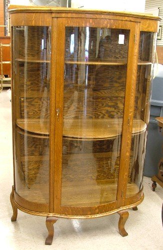 40 Antique Oak And Curved Glass China Display Cabinet Jan 19