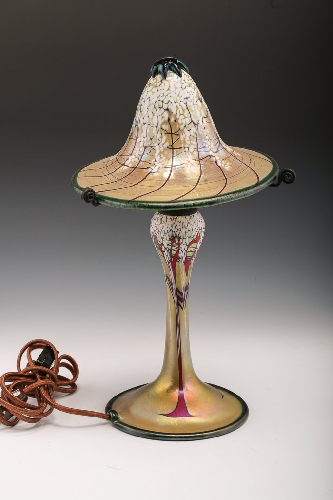 Carl Radke Gold Cherry Blossom Flared Shade Lamp (1 of 5)