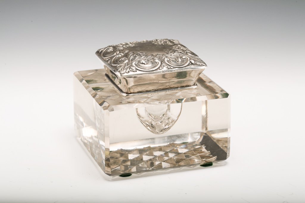 1897 Gorham Sterling & Crystal Inkwell (1 of 7)