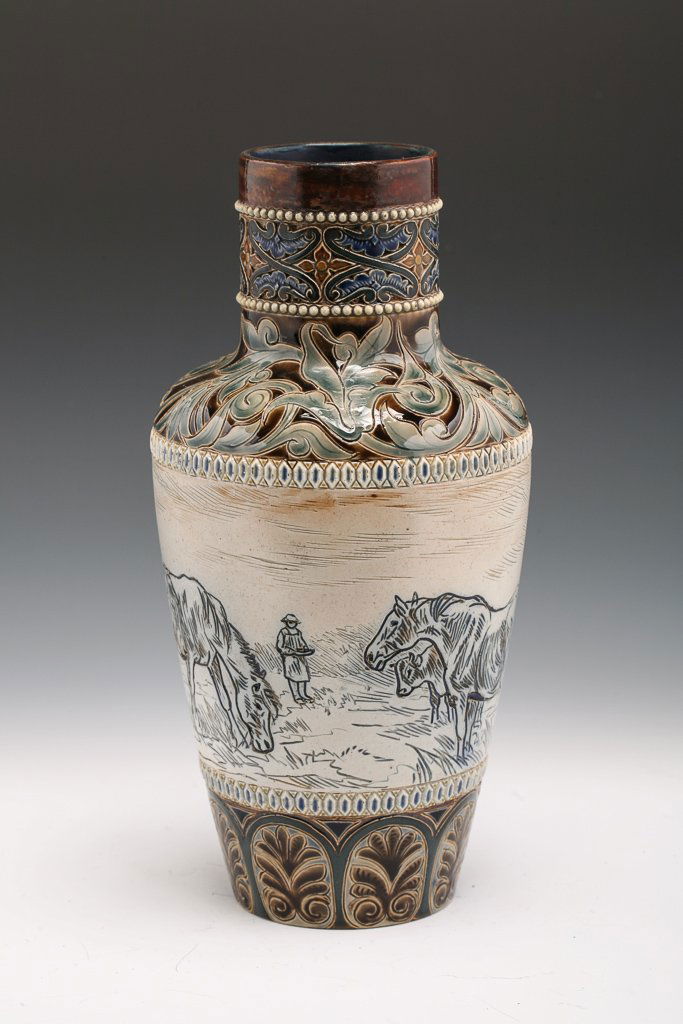 Doulton Lambeth Hannah Barlow Horse Vase c1885 (1 of 7)