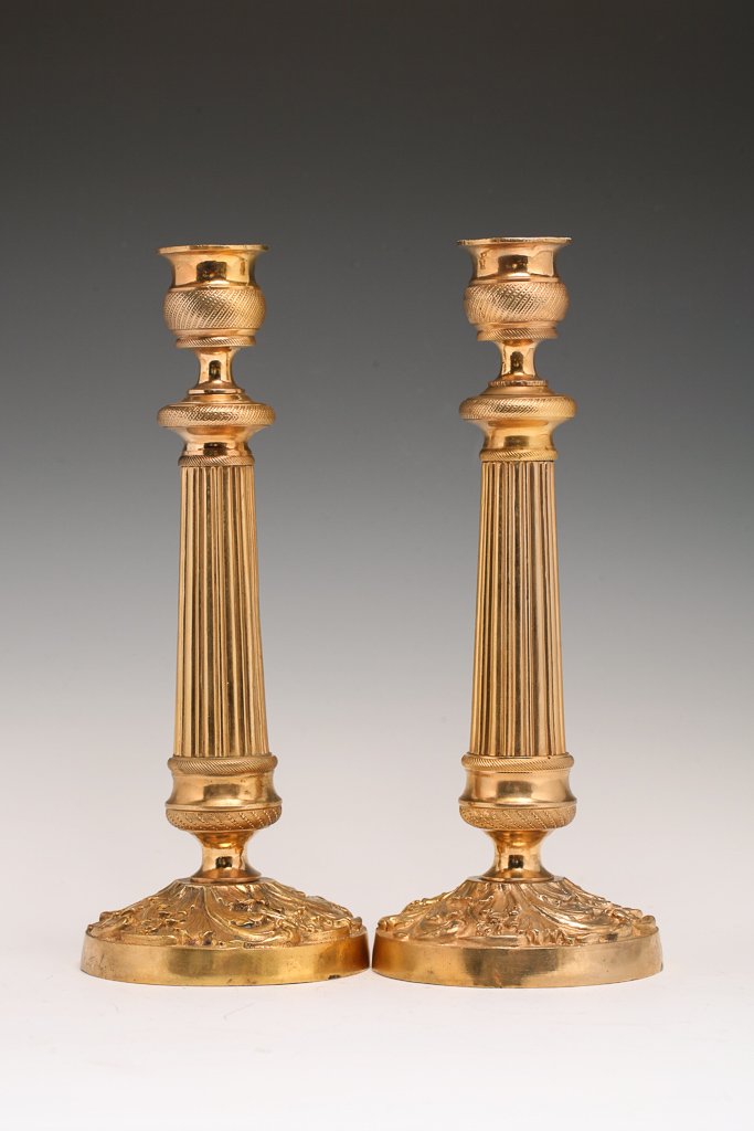 Pair 19th Century French Bronze D'ore Candlesticks (1 of 5)