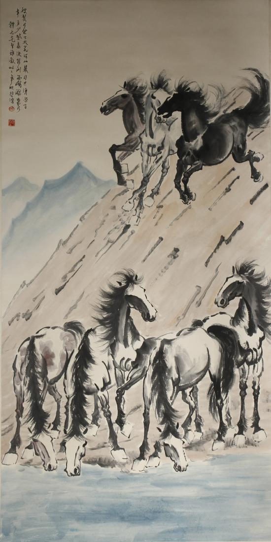 Chinese Scroll Painting of Horses, Xu Beihong (1 of 5)
