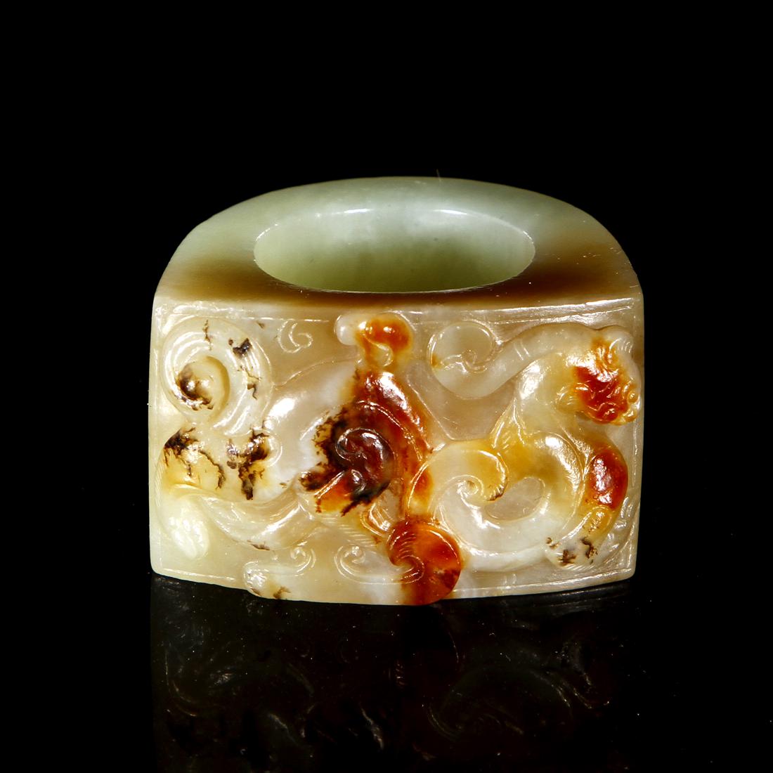 Chinese Carved Hetian Jade Archer Thumb Ring (1 of 5)