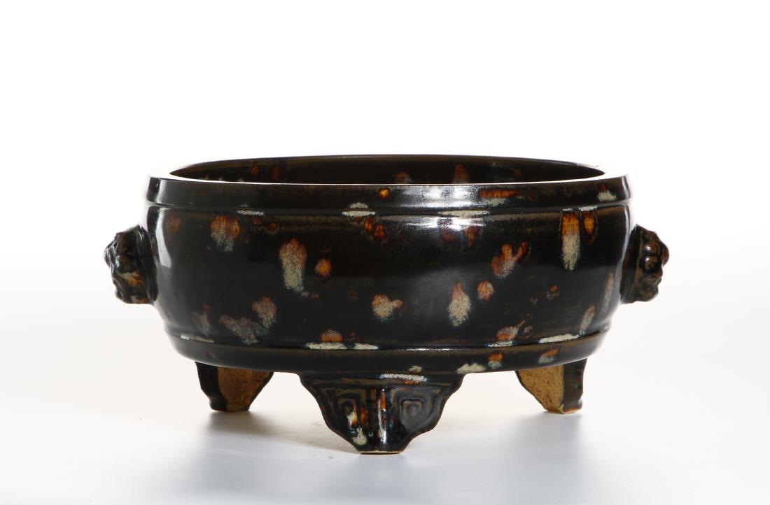 Chinese Russet-Splashed Black Glazed Tripod Censer (1 of 6)