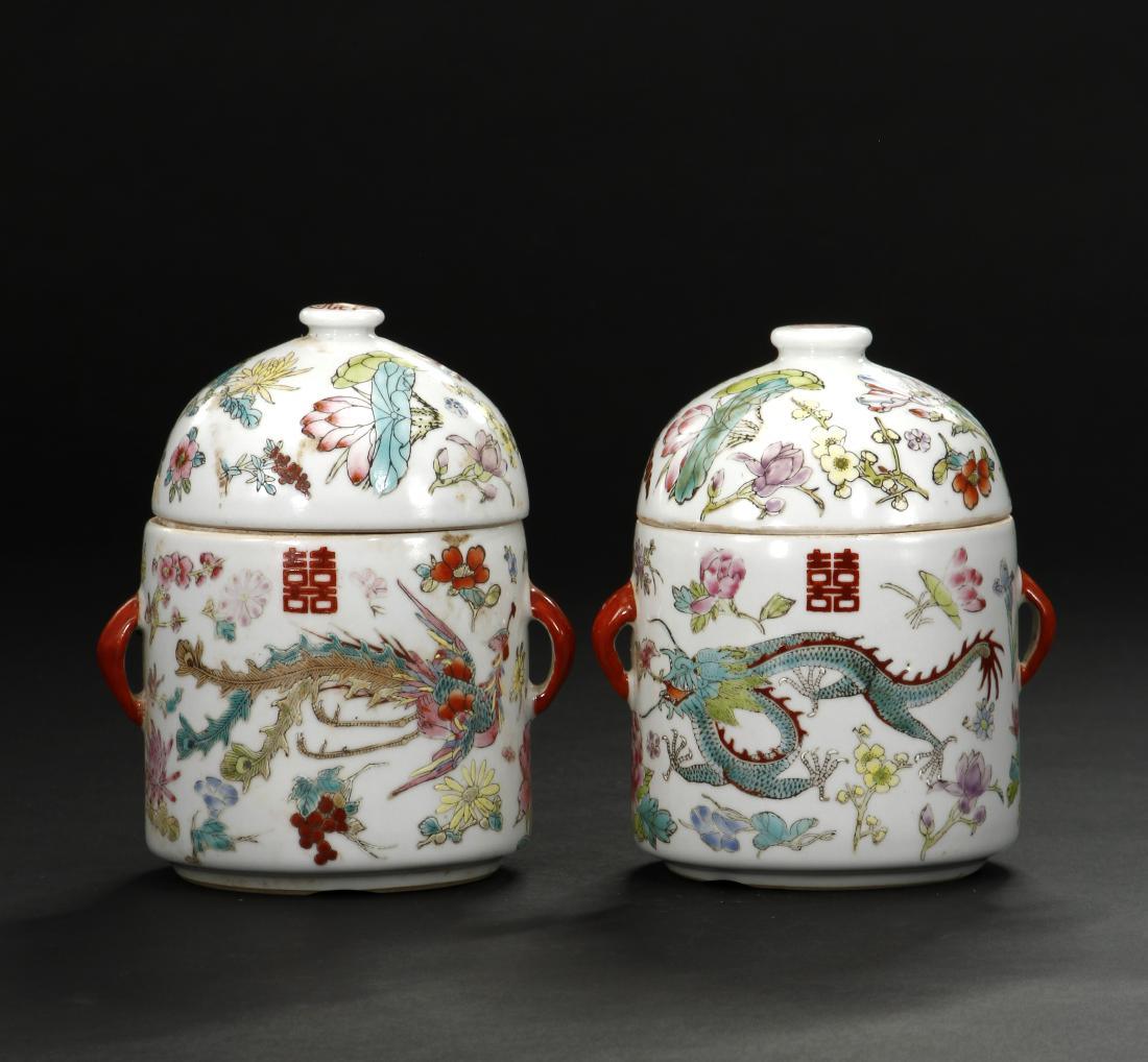 Pair of Chinese Dragon and Phoenix Jars and Covers (1 of 5)